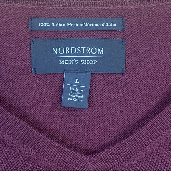 Nordstrom V-Neck 100% Italian Merino Wool Sweater Men's Size Large Burgundy - Picture 3 of 7